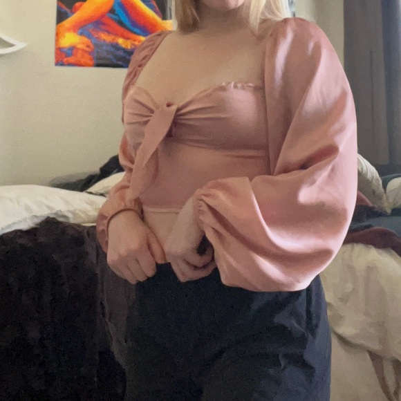 Pink Square Neck Puff Sleeve Shirt - Picture 3 of 6